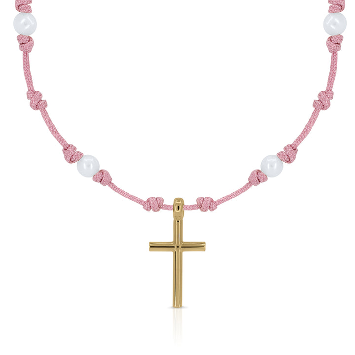 Gold Macramé Bead Cross Necklace