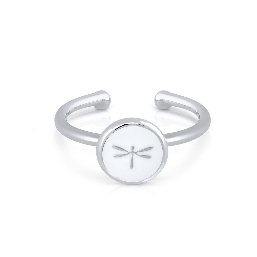 Mini Mary Enamel ring - White dragonfly