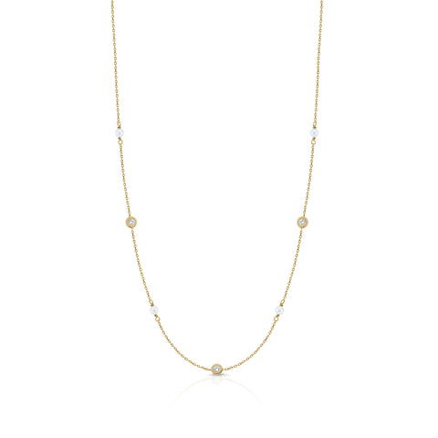 Gold diamond pearl chaton necklace
