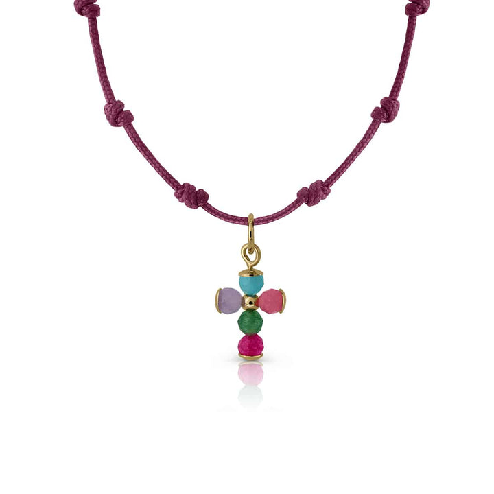 Collar Oro Nudos Macrame Cruz Tuti