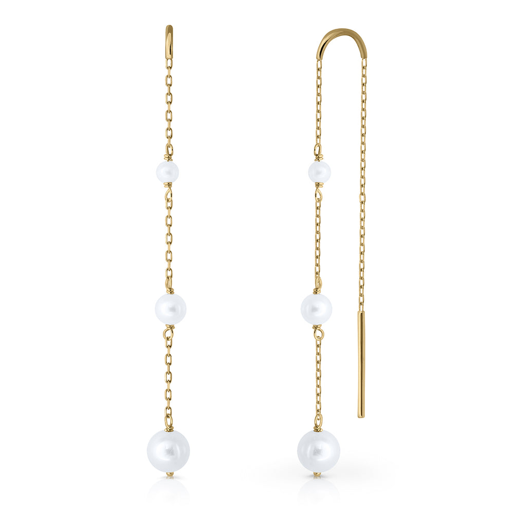 Pendientes Oro Cadena 3 Perlas