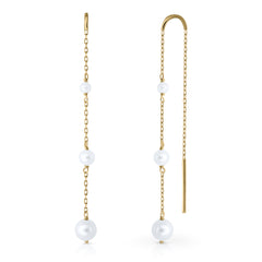 Pendientes oro cadena 3 perlas