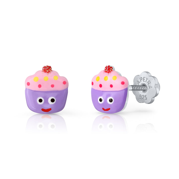 Pendientes Cupcake Ojos Rosca lila