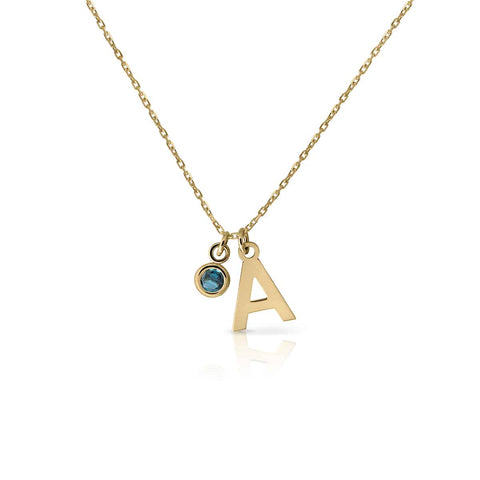 Gold Necklace Initial Topaz