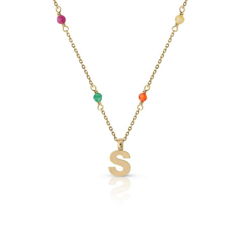 Gold Stones Initial Necklace