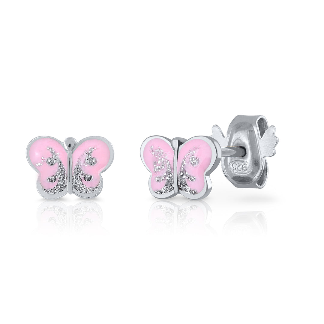 Pendientes Mariposa Plana Presión plateado