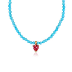 Collar oro Turquesas corazón topacio