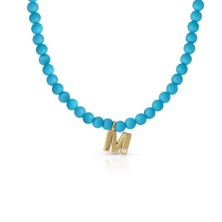 Collar oro turquesas inicial Lilly con diamante