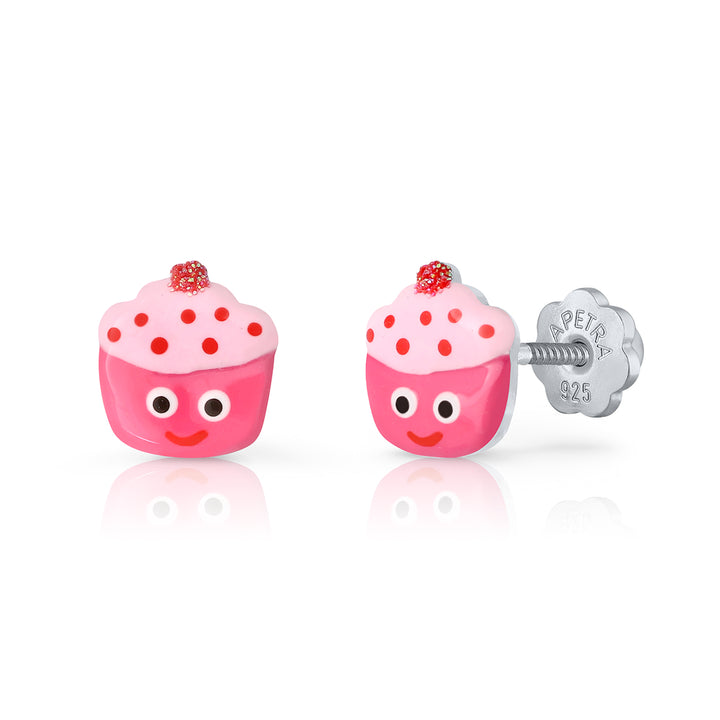 Pendientes Cupcake Ojos Rosca fucsia