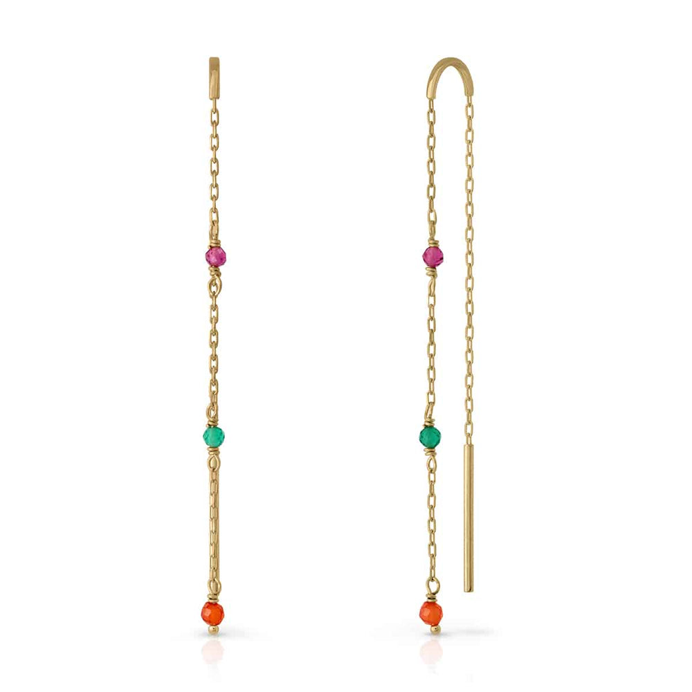 Pendientes oro cadena piedras