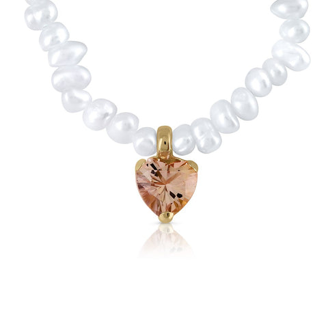 Topaz Heart Topaz Claw Chip Pearls Necklace
