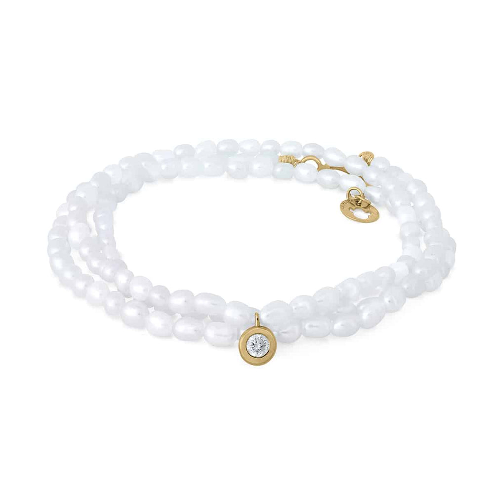 Gold Necklace Pearls with Chaton Diamond