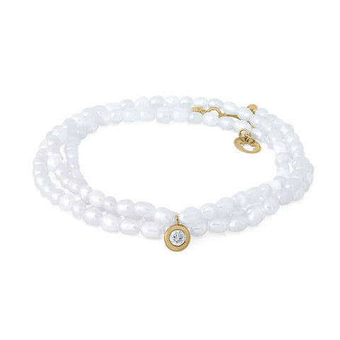 Gold Necklace Pearls with Chaton Diamond