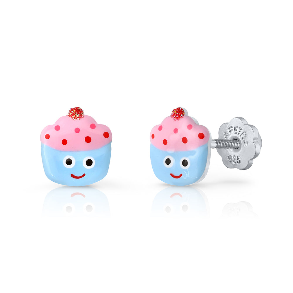 Pendientes Cupcake Ojos Rosca azul