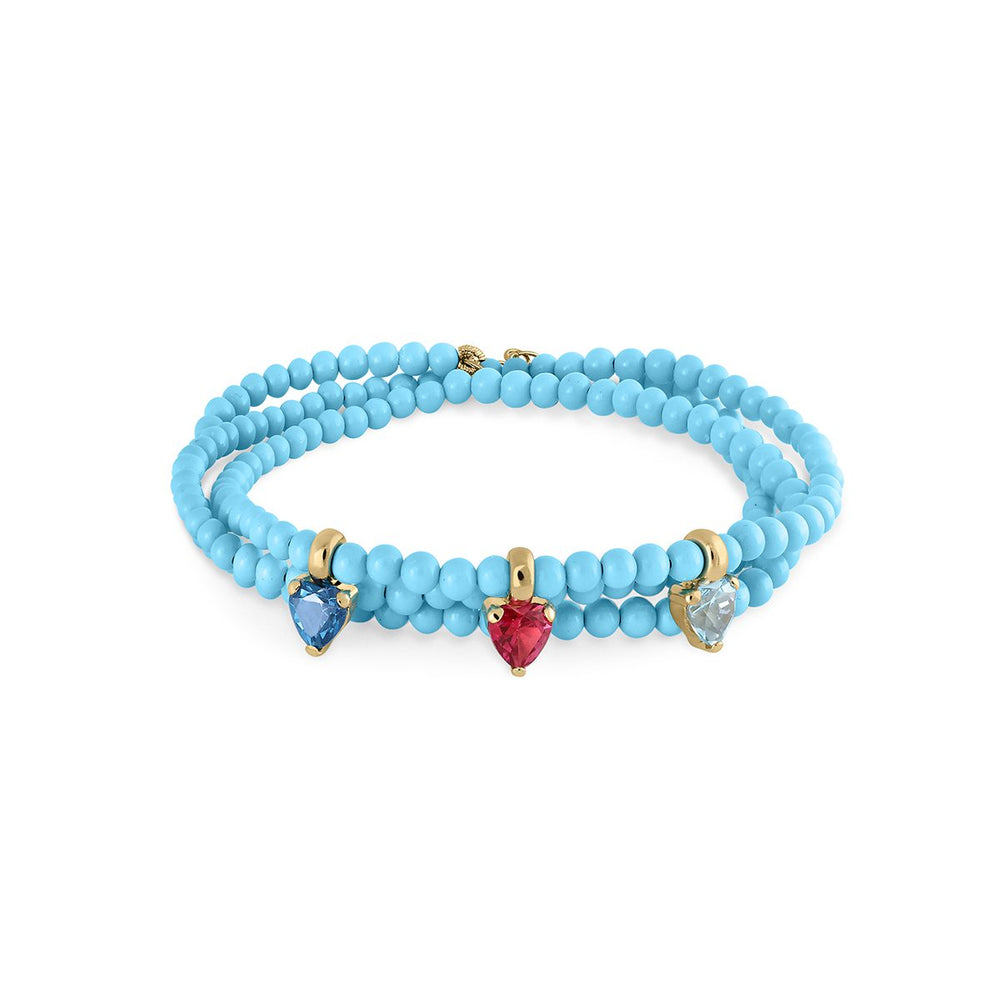 Collar oro Turquesas 3 corazones topacios