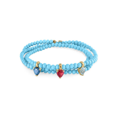 Gold Necklace Turquoises Heart Claw 3 Topazes