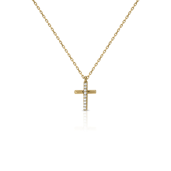 Collar oro diamante cruz fila 9 brillantes