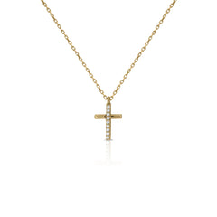 Collar oro diamante cruz fila 9 brillantes