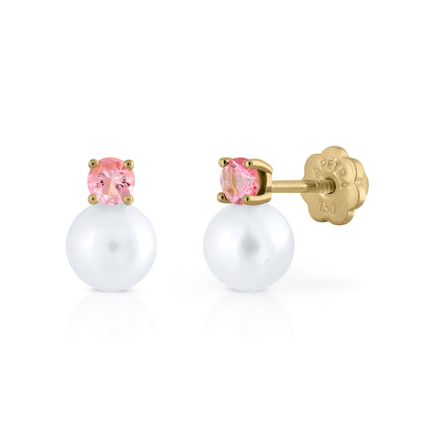 Gold Pearl Earrings with Topaz Screw Back