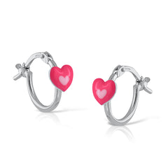 Mini Hoop Enamel - Double Love Heart