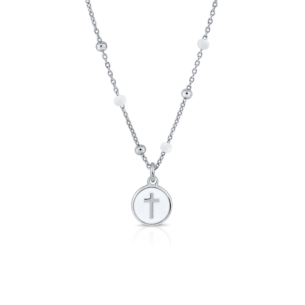 Enamel Mini Mary Necklace - Pink Crown