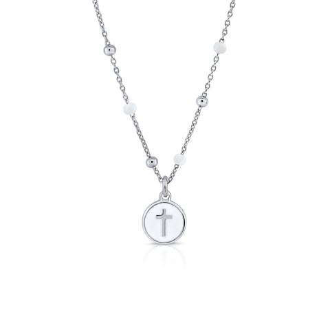 Enamel Mini Mary Necklace - Pink Crown