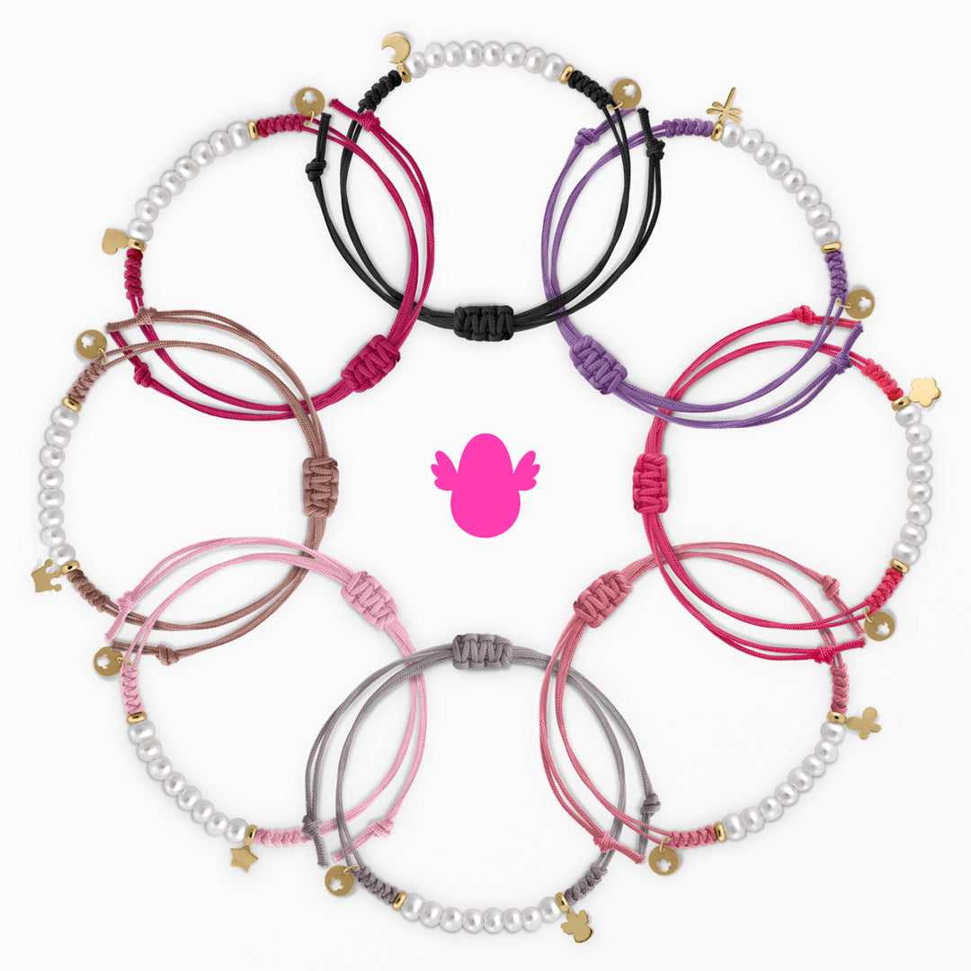 Pulsera Oro Macramé 8 perlas estrella