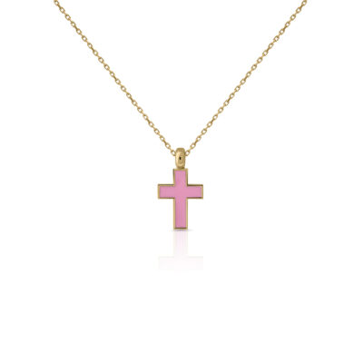 Collar oro cruz esmalte rosa